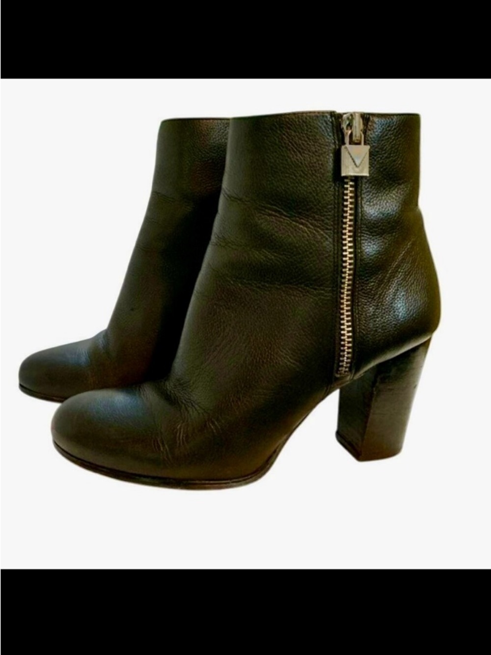 Black Leather Michael Kors Margaret Stacked High Heel Bootie Size 8